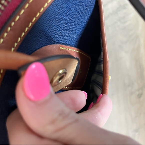 Dooney & Bourke navy blue and brown leather Satchel - Picture 7 of 13